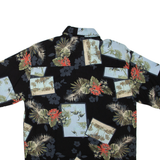 NATURAL ISSUE Mens Hawaiian Shirt Black Crazy Pattern S