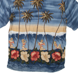 PIERRE CARDIN Mens Hawaiian Shirt Blue Crazy Pattern M