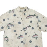 RIVER LODGE Fish Mens Shirt Beige Crazy Pattern L