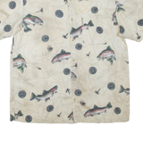 RIVER LODGE Fish Mens Shirt Beige Crazy Pattern L