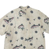 RIVER LODGE Fish Mens Shirt Beige Crazy Pattern L