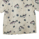 RIVER LODGE Fish Mens Shirt Beige Crazy Pattern L