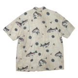 RIVER LODGE Fish Mens Shirt Beige Crazy Pattern L