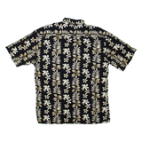 PIERRE CARDIN Mens Hawaiian Shirt Black Floral L