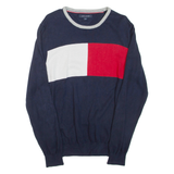 TOMMY HILFIGER Mens Patterned Jumper Blue Tight Knit L