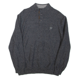 CHAPS Mens Jumper Grey Button Neck Tight Knit L