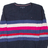 TOMMY HILFIGER Womens Patterned Jumper Blue Striped Cable Knit M