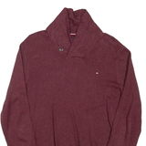 TOMMY HILFIGER Mens Jumper Maroon Button Neck Tight Knit S