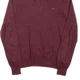 TOMMY HILFIGER Mens Jumper Maroon Button Neck Tight Knit S