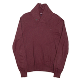 TOMMY HILFIGER Mens Jumper Maroon Button Neck Tight Knit S