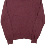 TOMMY HILFIGER Mens Jumper Maroon Button Neck Tight Knit S