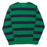 TOMMY HILFIGER Mens Patterned Jumper Green Striped V-Neck Tight Knit XL