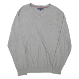 TOMMY HILFIGER Mens Jumper Grey V-Neck Tight Knit XL