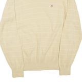 TOMMY HILFIGER Mens Patterned Jumper Yellow Striped V-Neck Tight Knit M