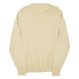 TOMMY HILFIGER Mens Patterned Jumper Yellow Striped V-Neck Tight Knit M