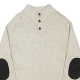 CHAPS Mens Jumper Cream Button Neck Tight Knit L