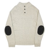 CHAPS Mens Jumper Cream Button Neck Tight Knit L