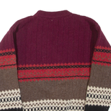 BENETTON Mens Patterned Jumper Maroon Striped Tight Knit Wool M
