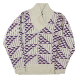 WINDBORNE Womens Patterned Jumper Beige Geometric Roll Neck Tight Knit Wool M