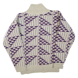 WINDBORNE Womens Patterned Jumper Beige Geometric Roll Neck Tight Knit Wool M
