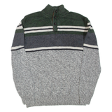 CHAPS Mens Patterned Jumper Grey Colourblock Button Neck Tight Knit L