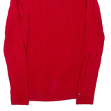 TOMMY HILFIGER Womens Jumper Red V-Neck Cable Knit M
