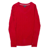 TOMMY HILFIGER Womens Jumper Red V-Neck Cable Knit M