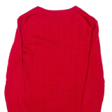 TOMMY HILFIGER Womens Jumper Red V-Neck Cable Knit M