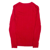 TOMMY HILFIGER Womens Jumper Red V-Neck Cable Knit M