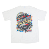 PORT & COMPANY Snowball Derby Racing Mens Biker T-Shirt White USA XL