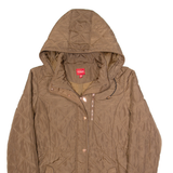 GUESS Womens Quilted Coat Brown Hooded XL