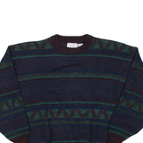 THE MENS STORE Mens Patterned Jumper Brown Fair Isle 90s Cable Knit XL