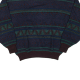 THE MENS STORE Mens Patterned Jumper Brown Fair Isle 90s Cable Knit XL