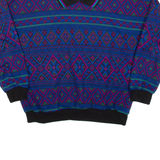 CAPE COD Womens Patterned Jumper Blue Crazy Pattern Collared 90s L