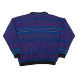 CAPE COD Womens Patterned Jumper Blue Crazy Pattern Collared 90s L