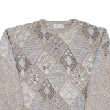 JANTZEN Womens Patterned Jumper Beige Crazy Pattern 90s Wool L