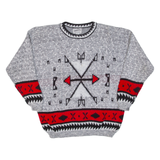 METRICS Mens Patterned Jumper Grey Crazy Pattern 90s Cable Knit M