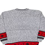 METRICS Mens Patterned Jumper Grey Crazy Pattern 90s Cable Knit M