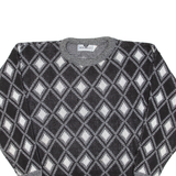 MONTEBELLO Womens Patterned Jumper Black Diamond 90s Cable Knit M