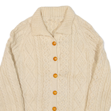 Womens Heavy Knit Cardigan Cream Collared 90s Cable Knit S