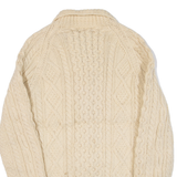 Womens Heavy Knit Cardigan Cream Collared 90s Cable Knit S
