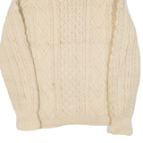 Womens Heavy Knit Cardigan Cream Collared 90s Cable Knit S