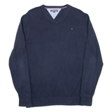 TOMMY HILFIGER Mens Jumper Blue V-Neck Tight Knit S