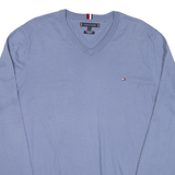 TOMMY HILFIGER Mens Jumper Blue V-Neck Tight Knit L