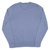 TOMMY HILFIGER Mens Jumper Blue V-Neck Tight Knit L