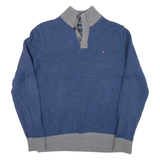 TOMMY HILFIGER Mens Heavy Knit Jumper Blue 1/4 Zip Cable Knit L