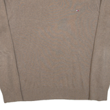 TOMMY HILFIGER Mens Jumper Brown V-Neck Tight Knit L