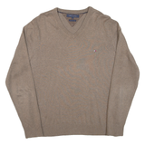 TOMMY HILFIGER Mens Jumper Brown V-Neck Tight Knit L