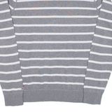 TOMMY HILFIGER Mens Patterned Jumper Grey Striped V-Neck Tight Knit S