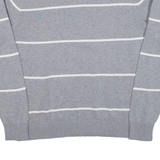 TOMMY HILFIGER Mens Jumper Grey Striped V-Neck Tight Knit S